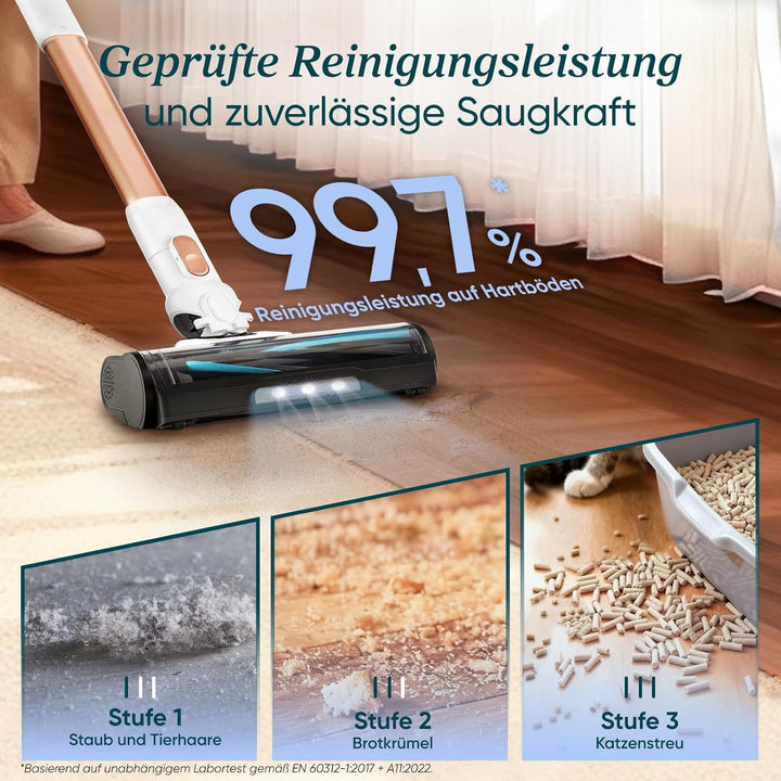 Levoit Akku Staubsauger mit Anti-Haar-Verwicklung, max 50Min Laufzeit, Akkustaubsauger mit 99,9 Proz