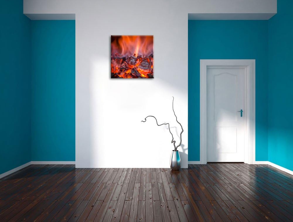 Pixxprint Loderndes Feuer, Format: 70x70 auf Leinwand, XXL riesige Bilder fertig gerahmt mit Keilrah