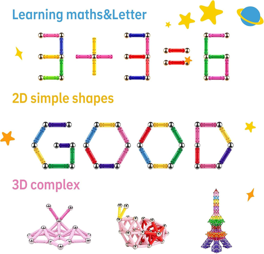 Magnetische Bausteine 168 Stück, 3D Puzzle Magnetbausteine Set für Kinder | STEM Montessori-Lernspie