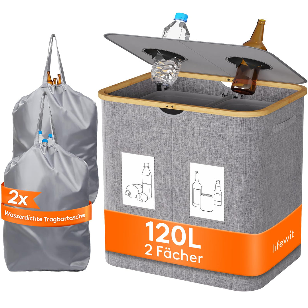 Lifewit 120L Pfandflaschen Sammelbehälter, Flaschen Organizer mit Deckel, Flaschensammler Leergut 2
