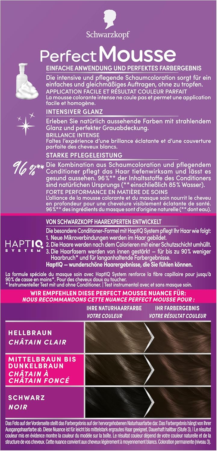 Schwarzkopf Perfect Mousse Permanente Schaumcoloration 365/3-65 Schoko Brownie (93 ml), Haarfarbe mi