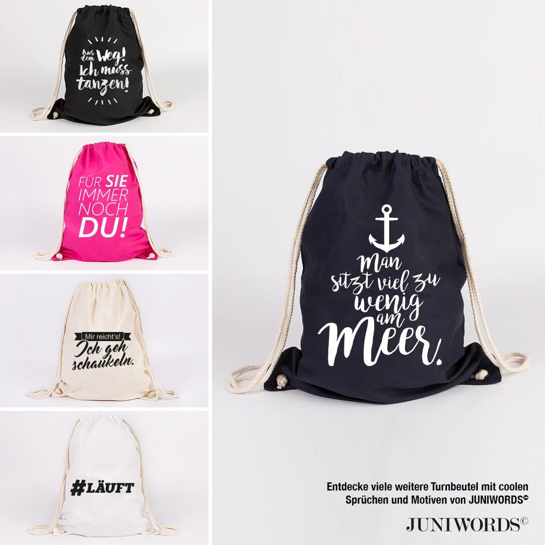 JUNIWORDS Turnbeutel - Wähle ein Motiv & Farbe - "Evolution Schlagzeug" (Beutel: Marine Blau, Motiv:
