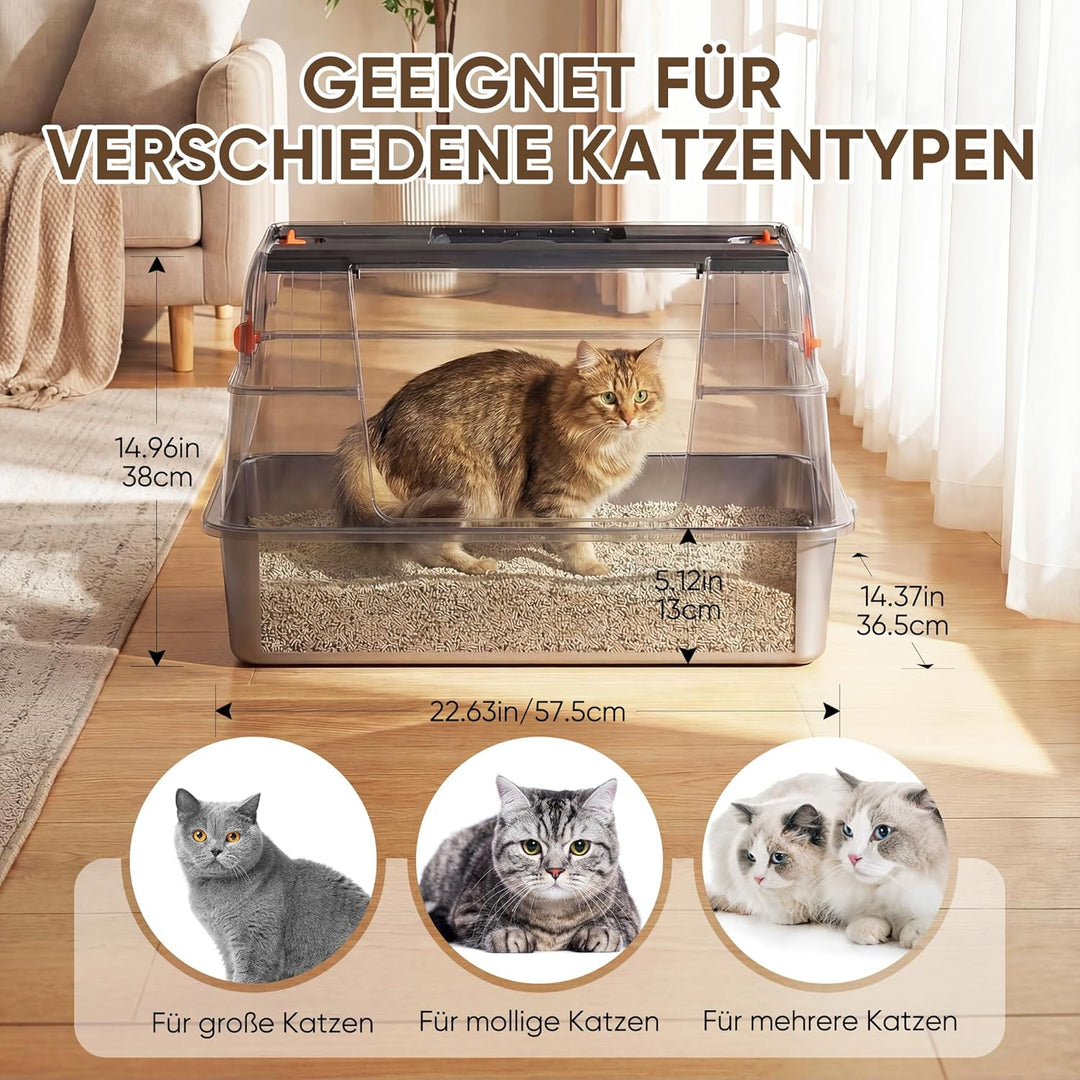V2A-Edelstahl Katzenklo mit Klappdeckel, leicht zu reinigen, geschlossene XL-Katzentoilette für gros