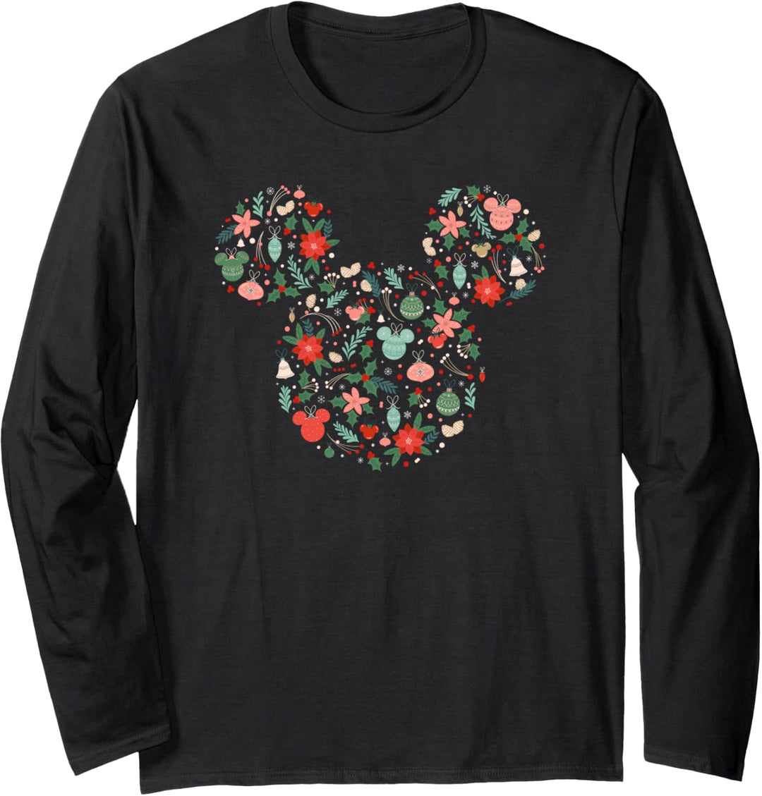 Disney Mickey Mouse Head Icon Christmas Ornaments &amp; Holly Langarmshirt