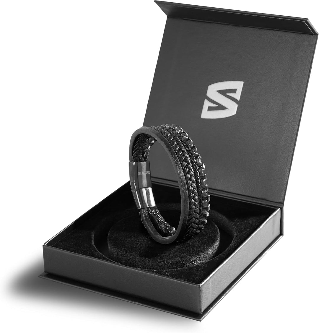 SERASAR Premium Lederarmband für Männer | Magnetverschluss aus Edelstahl in Schwarz, Silber &amp; Gold |