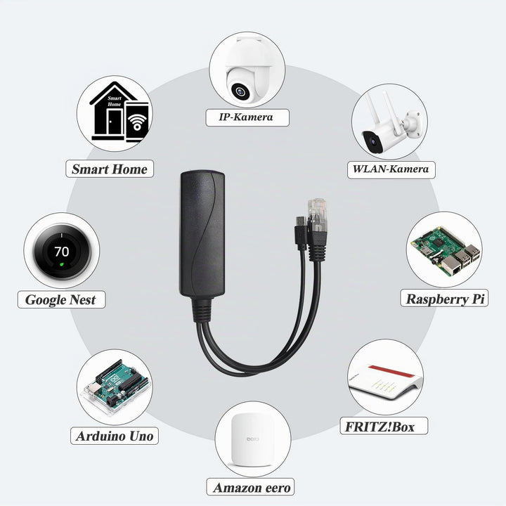 PoE Splitter Gigabit 36W 12V/3A, PoE zu Type-C 12V/3A Ausgang, Gigabit Ethernet gemäss IEEE802.3bt,