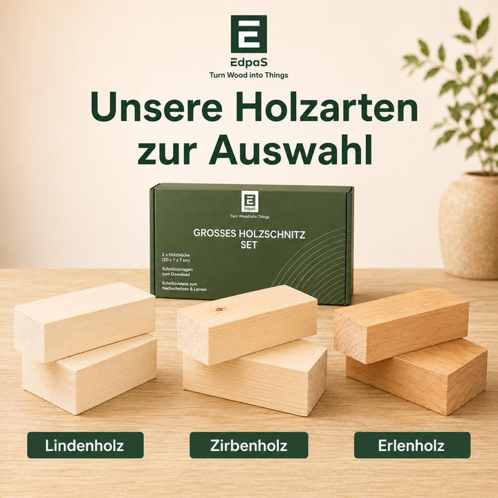 Schnitzholz Zirbenholz - 2er Set Holzblock (20x7x7cm) - Grosses Schnitzholz Zirbel Rohlinge - Naturb