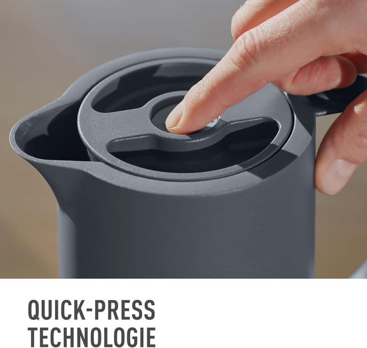 Emsa N41701 Motiva Isolierkanne | 1 Liter | Quick-Press-Verschluss | 12h heiss, 24h kalt | Glaskolbe