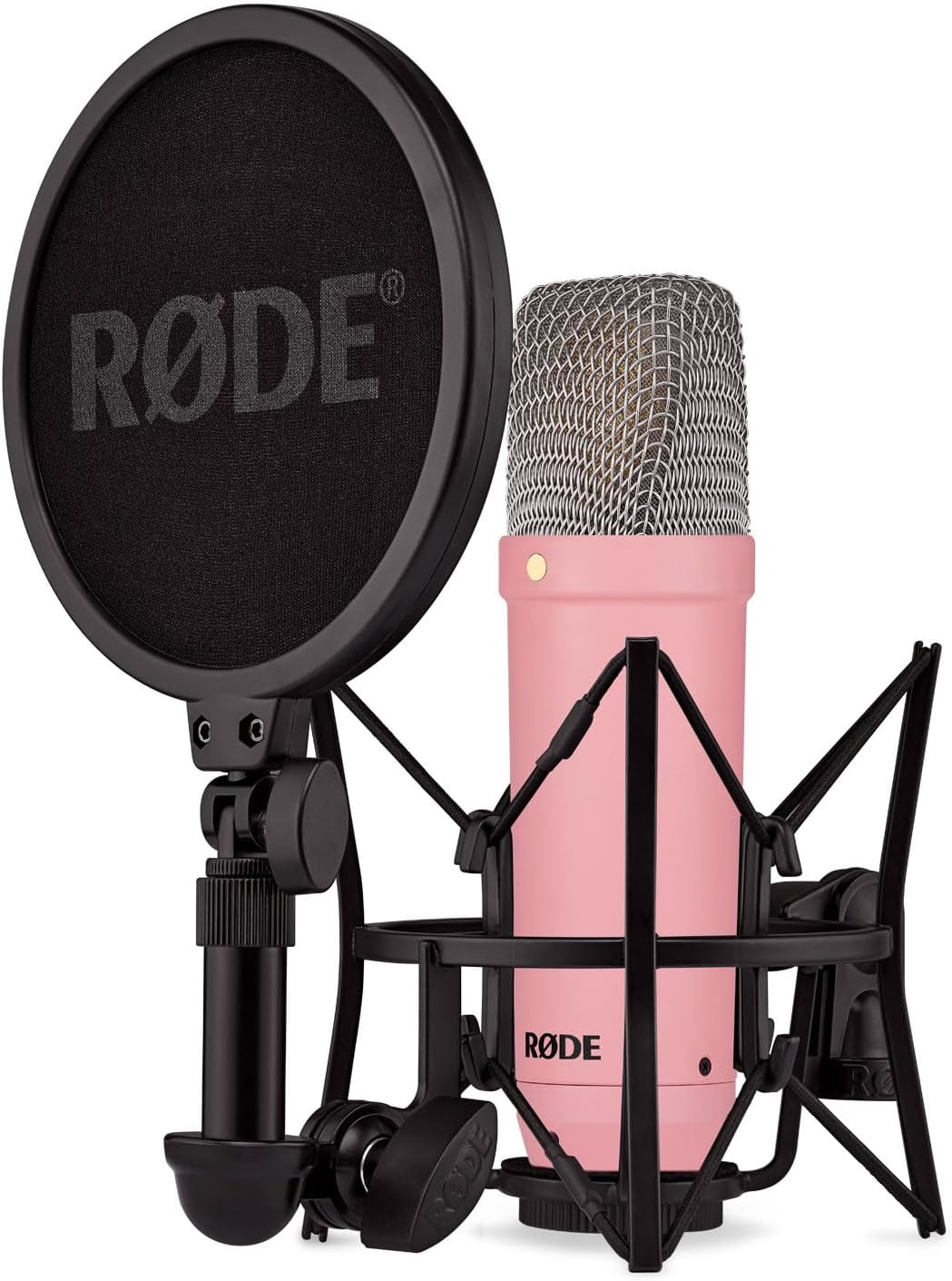 Rode NT1 Signature Pink Studio-Mikrofon + keepdrum Mikrofonständer mit Mikrofonständer Pink, mit Mik