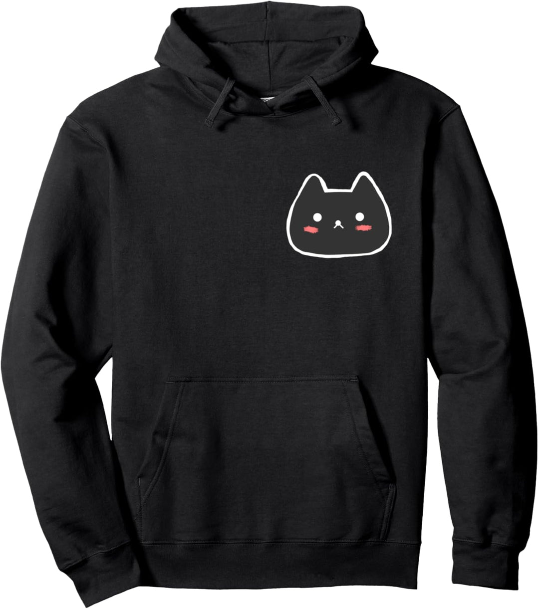 Black Kitty Cat Face Graphic Pullover Hoodie
