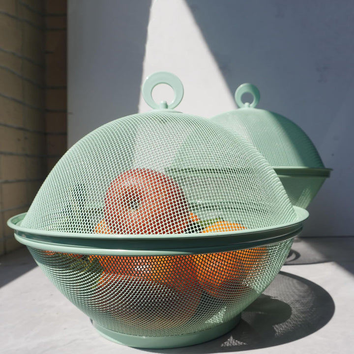 Obstschale mit Deckel, Obstkorb aus Metall - Netz-Obstschalen in Mehreren Farben, Langlebiger & Deko