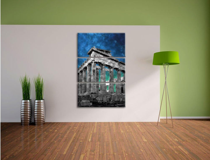 Pixxprint Propyläe von Akropolis in Athen schwarz/weiss 3-Teiler Leinwandbild 120x80 Bild auf Leinwa