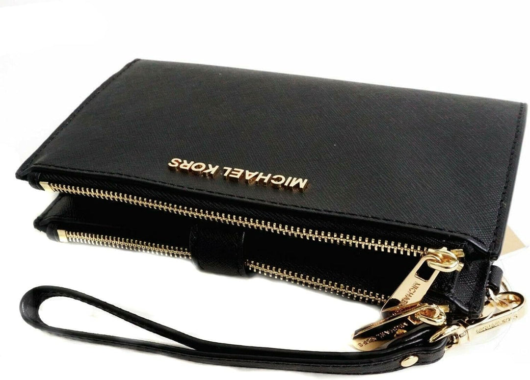 Michael Kors Damen Jet Set Travel Double Zip Wristlet Schwarzes Saffiano, Schwarzes Saffiano