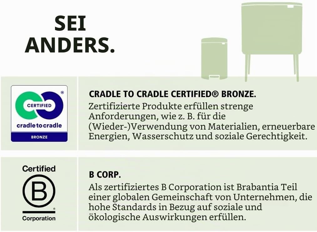 Brabantia Bo Treteimer 11 plus 23 L Abfalleimer, Metall, Matt schwarz, 54 x 36.5 x 44 cm, 1 Einheite
