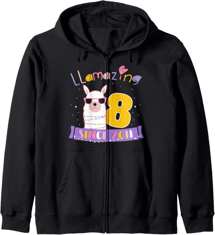 Mädchen 8. Geburtstag Llama "LLamazing Since 2011" Kapuzenjacke