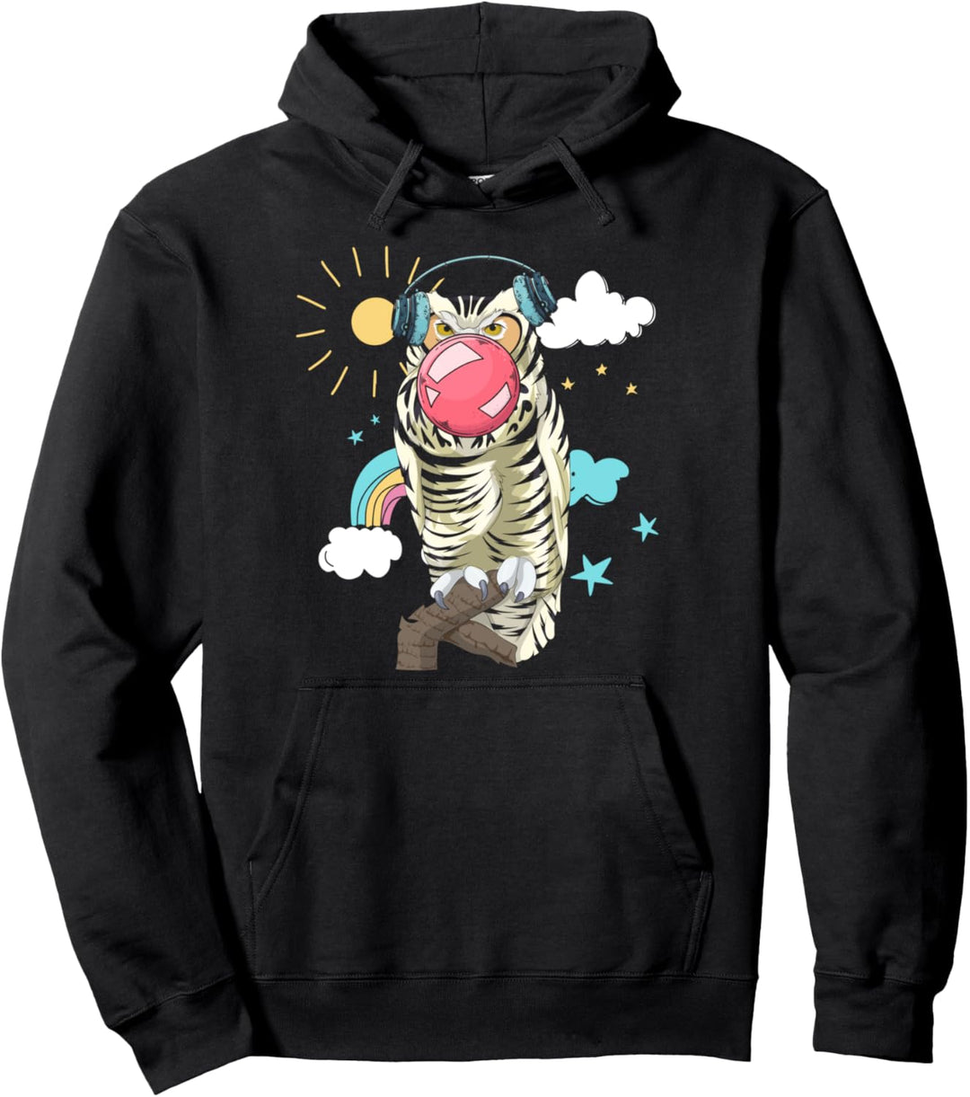 Regenbogen Weiser Vogel Kopfhörer Kaugummi Tier Eule Pullover Hoodie