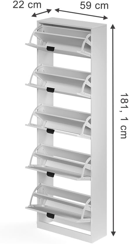 Vicco Schuhkipper Gizmo, Weiss, 59 x 181.1 cm mit 5 Fächern White/Black, White/Black