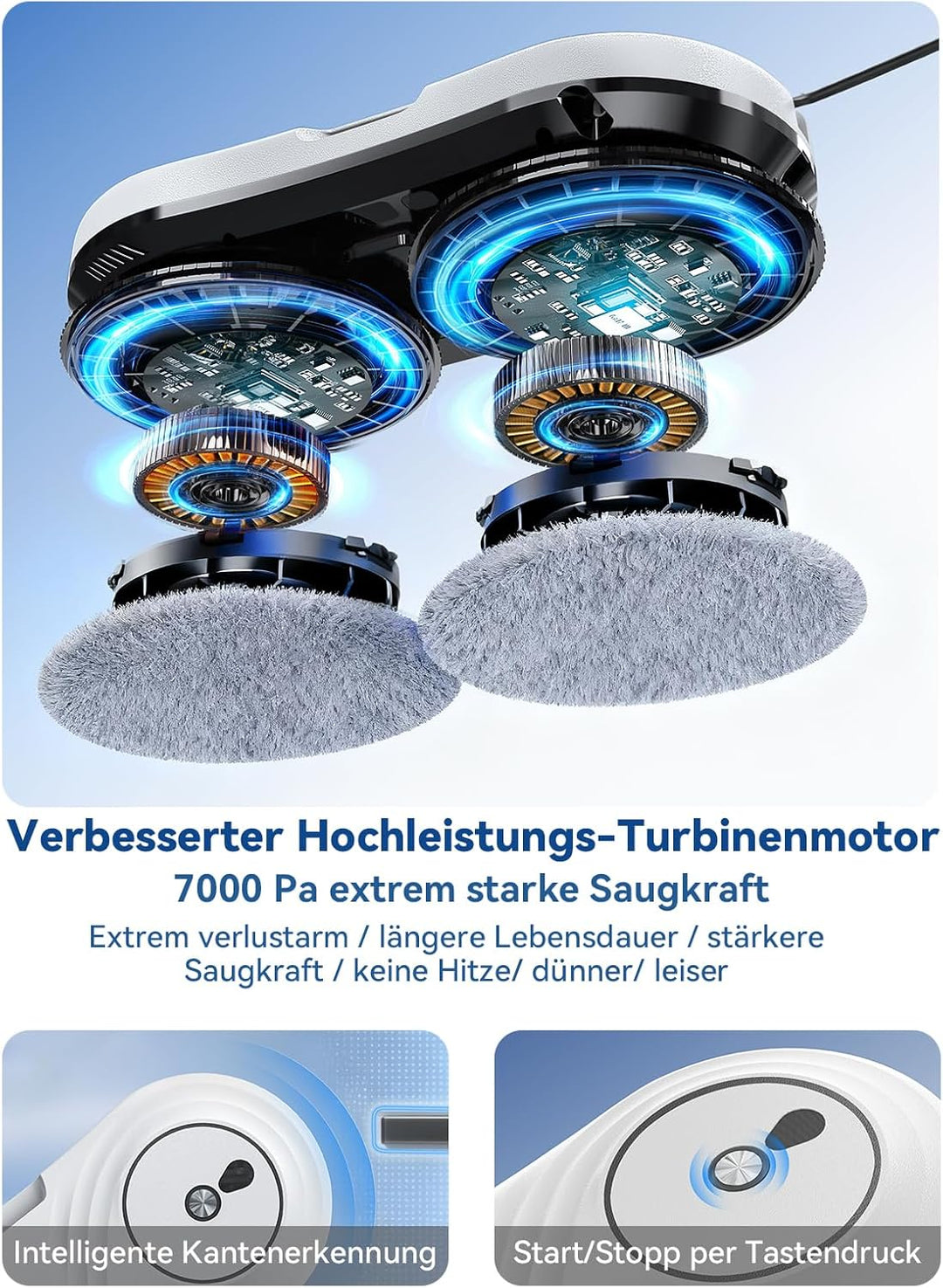 Keero Fensterputzroboter mit Turbinenmotor, 7000Pa Fensterroboter, Starke Saugkraft, Doppelhelix-Rei