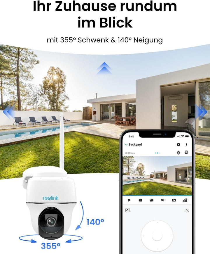 Reolink 4MP Überwachungskamera Aussen Solar mit 355°/140° Schwenkbar, 64GB inklusive, WLAN Kamera Ou