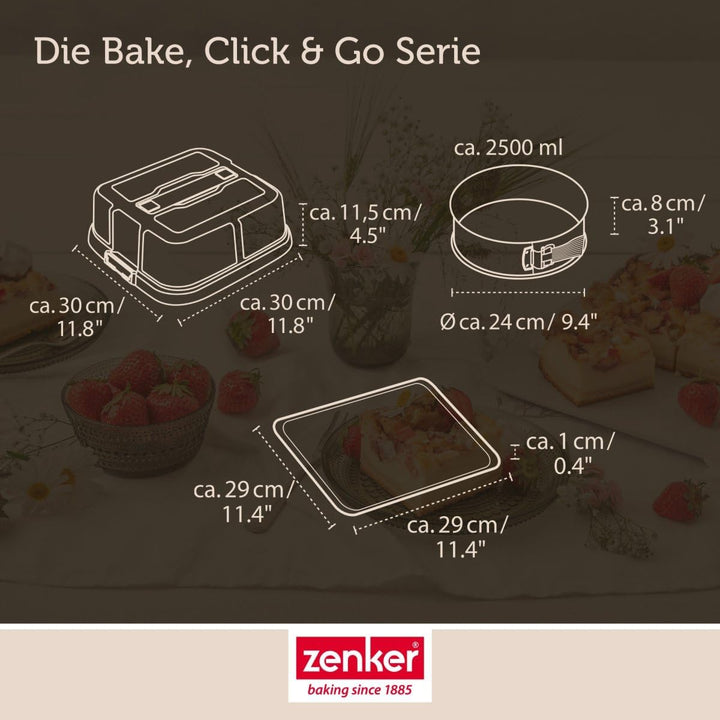 Zenker Bake, Click & Go 24er Springform mit Haube – ⌀ 24 x 8 cm – Backform mit passendem Deckel für