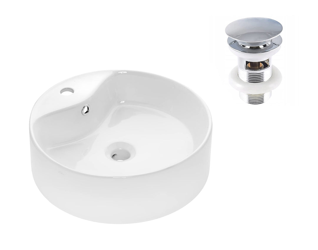 VBChome Waschbecken 41 cm Keramik Weiss Oval Pop-up ventil Click-Clack Waschtisch Handwaschbecken Au