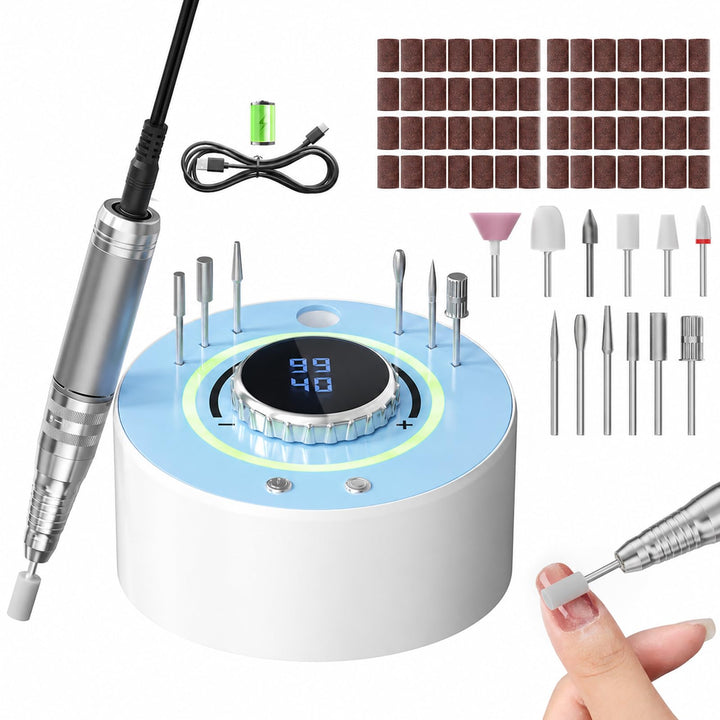 Professionelles Elektrisches Nagelpoliergerät 36000 U/min, 4000mAh kabellos, leise 20dB mit 12 Aufsä