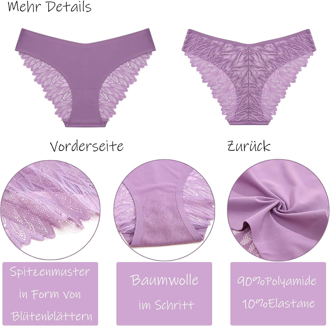FINETOO Seamless Slips Damen Nahtlose Unterwäsche Spitzen Hipster Frauen Sexy V Waisted Unterhosen A