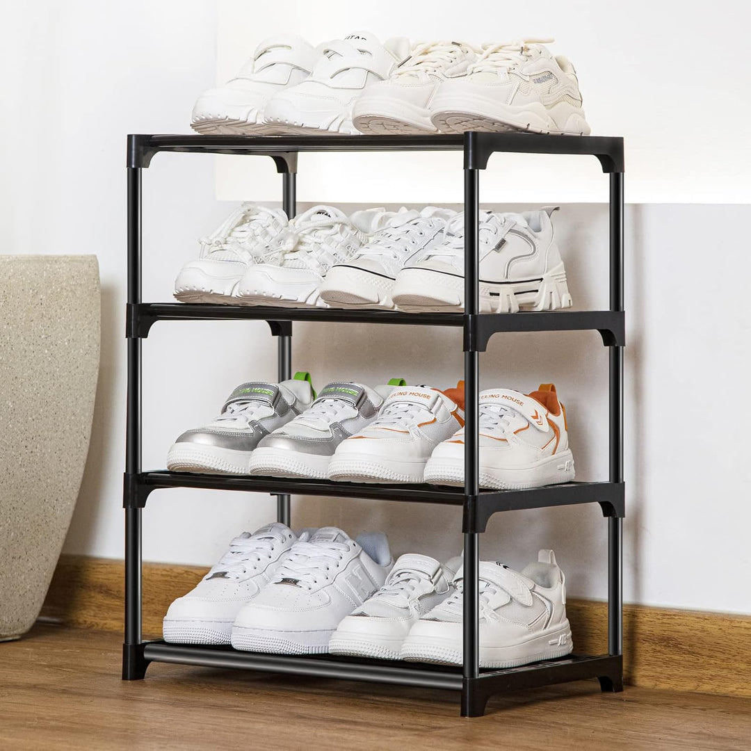 Schuhregal Klein 4 Etagen, Kleines Schuhregal, Mini-Schuh-Organizer, Schlankes Stapelbares Regal, Au