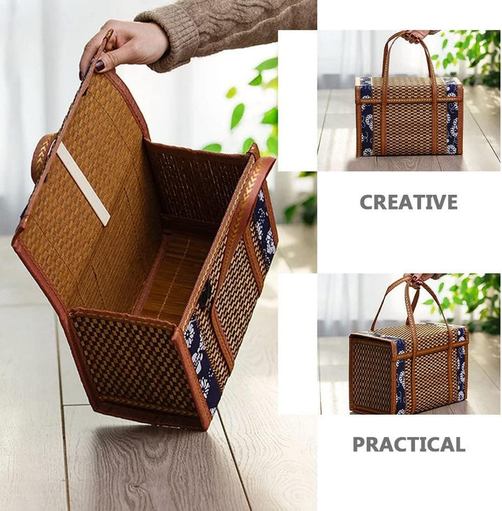 Picknickkorb, gewebt, aus , Aufbewahrungstasche, , Rattan, Gras, faltbar, Bambuskorb
