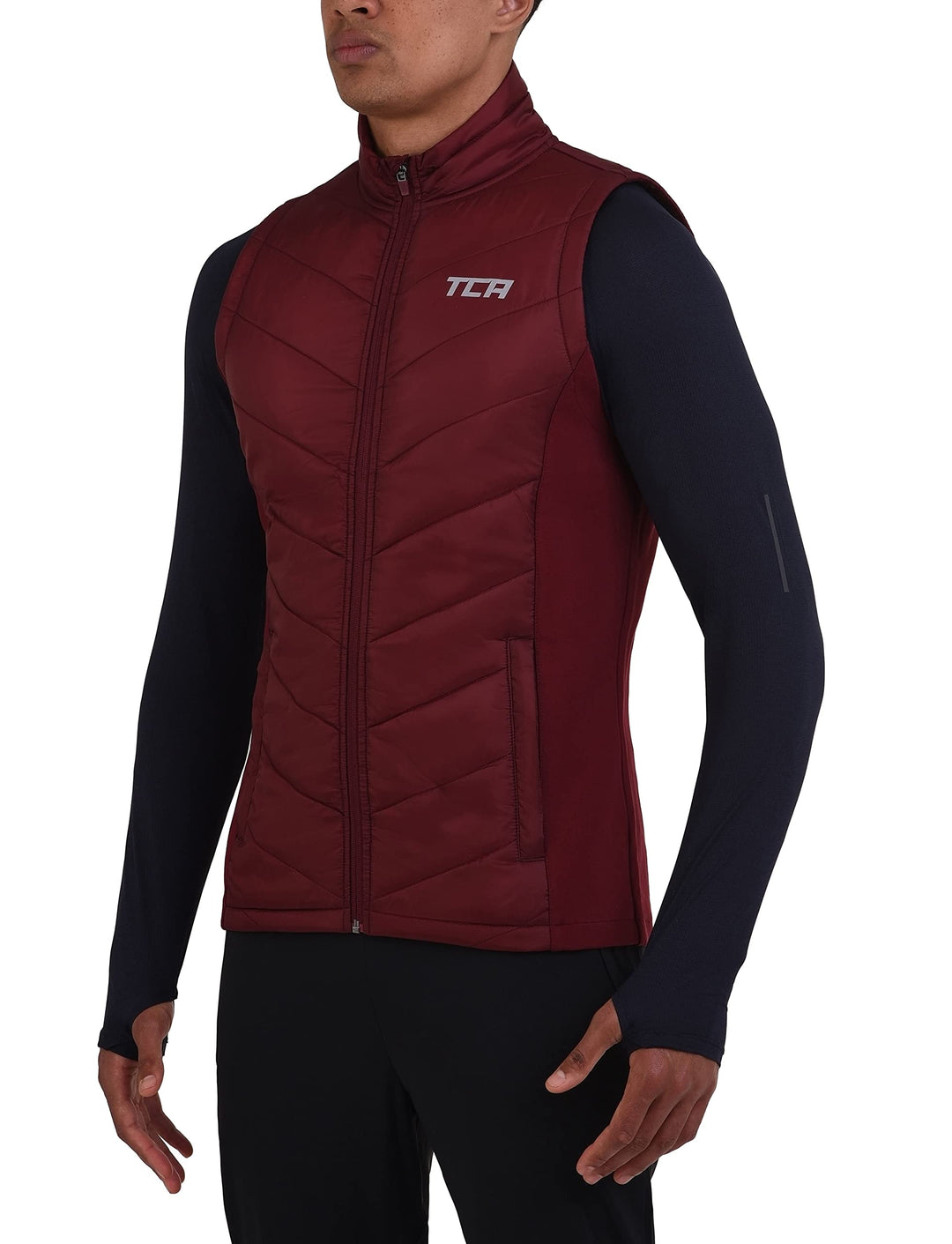 TCA Herren Excel Runner Leichte und gepolsterte Weste mit Reissverschlusstaschen XXL Cabernet, XXL C
