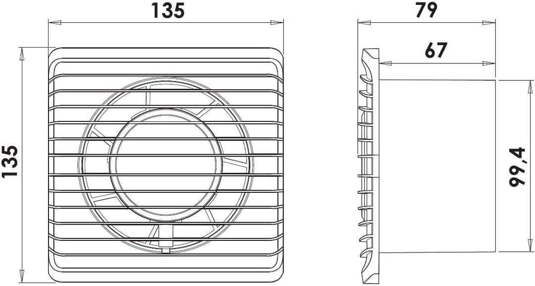 Badlüfter Wandventilator mit Nachlauf/Timer Ventilator Lüfter Ø 100 mm Planet (Ø 100, mit Nachlauf/T