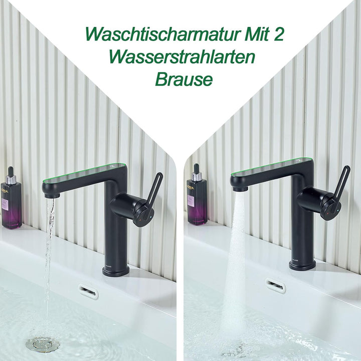 Wasserhahn Bad mit LED-Temperaturanzeige,Waschtischarmatur aus Einhebelmischer Badarmatur Waschbecke