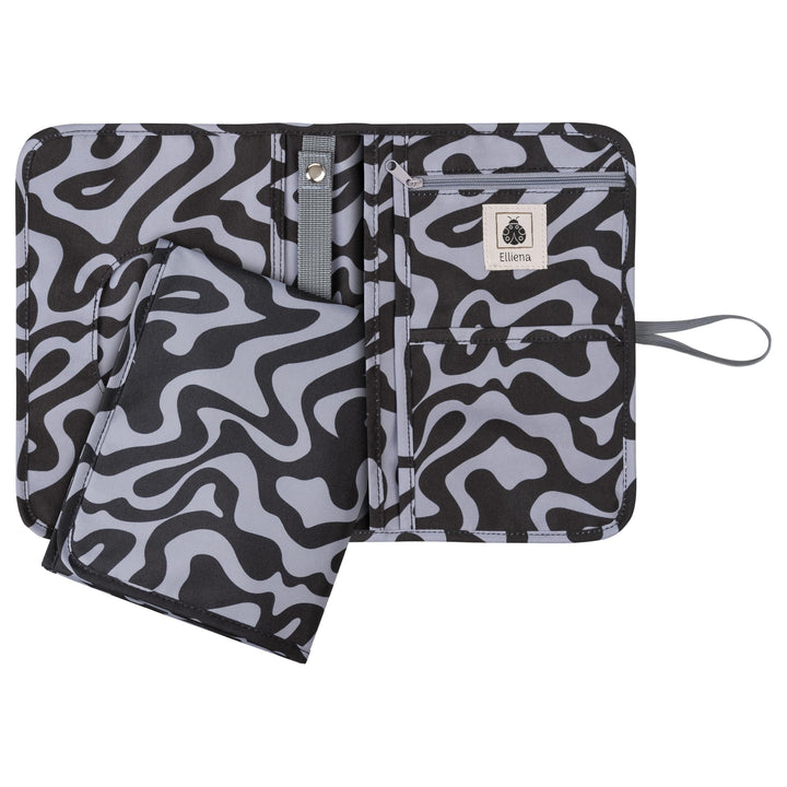 Windeltasche mit Unterlage für unterwegs, verstärktem Gummiband und Klettverschluss Schwarz, Schwarz