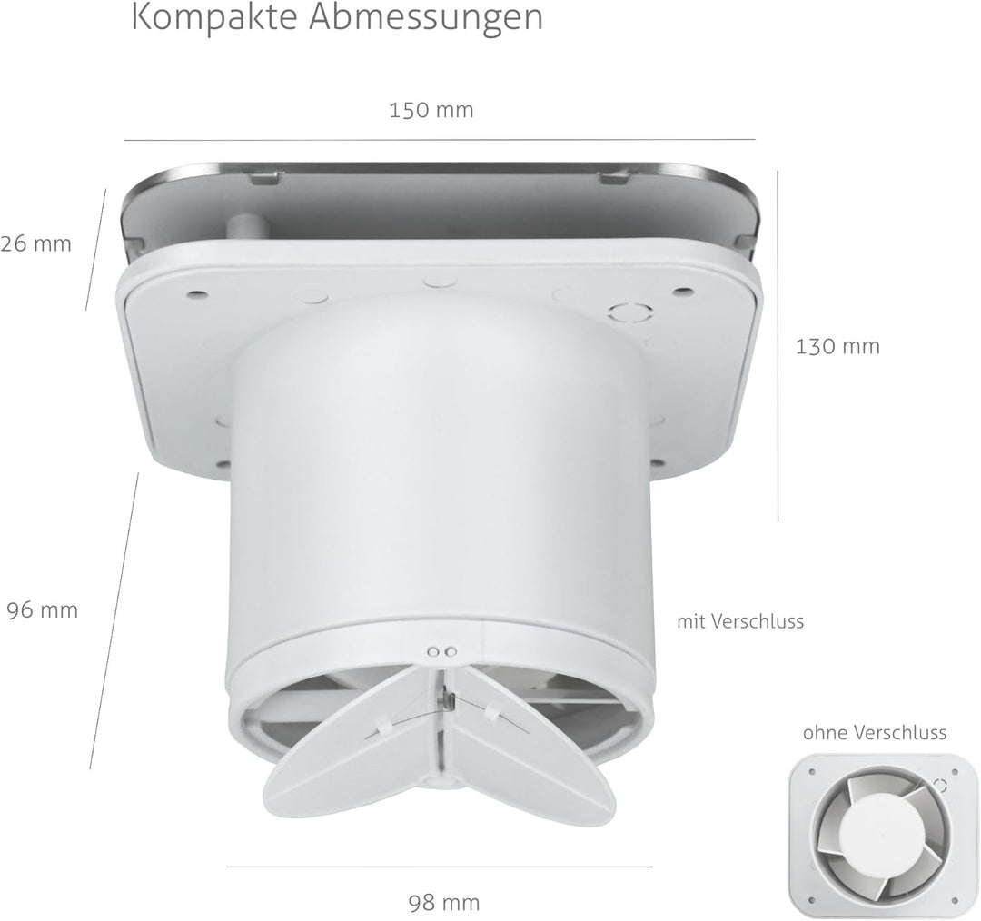 Turbionaire TREND 100 SSS Badlüfter, Edelstahlfront, 100 mm, Perimeterabsaugung, Leise, Rückschlagkl