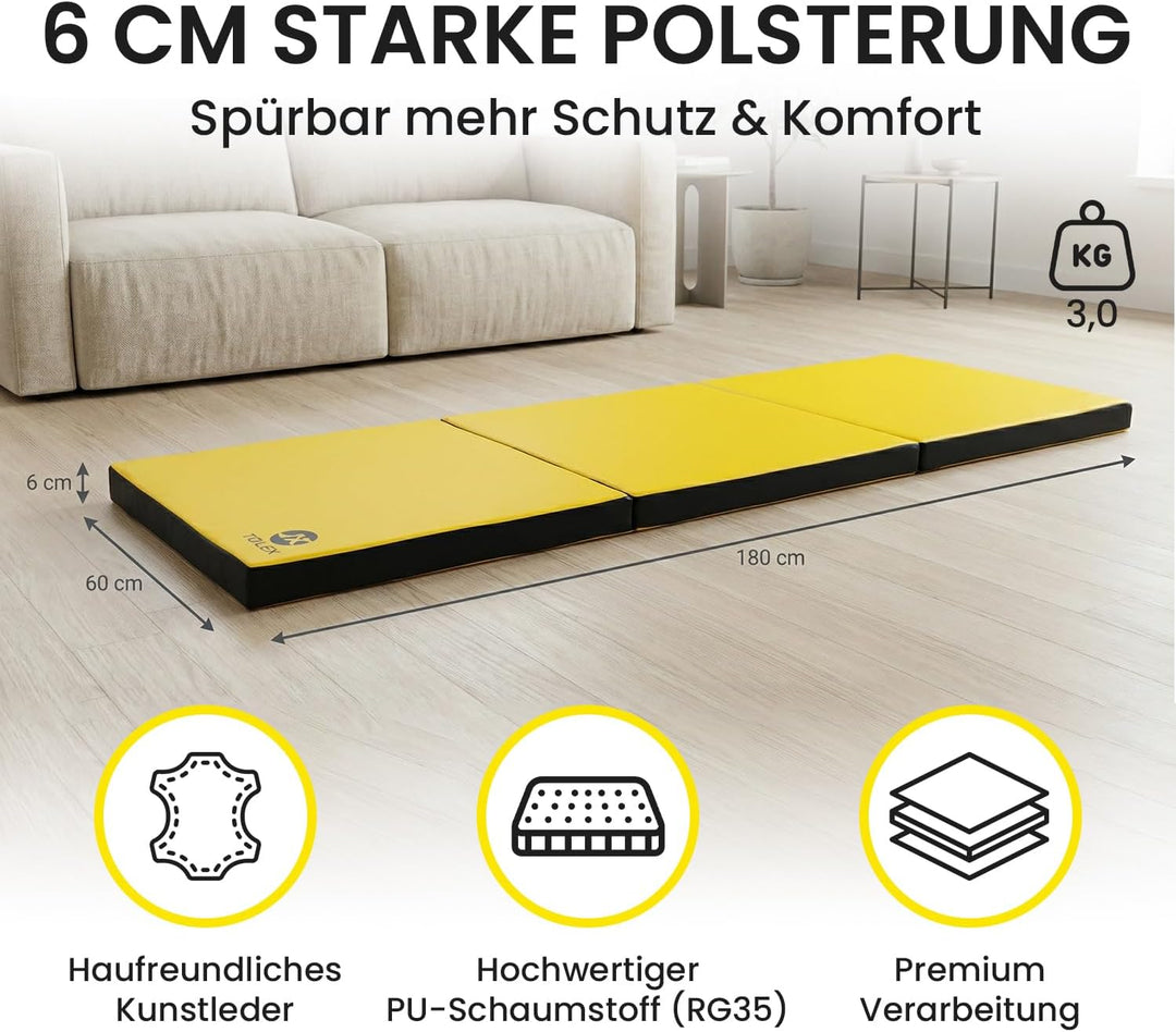 Jeflex - klappbare Weichbodenmatte &amp; Turnmatte 180 x 60 x 6 cm MADE IN GERMANY/Gymnastikmatte tragba