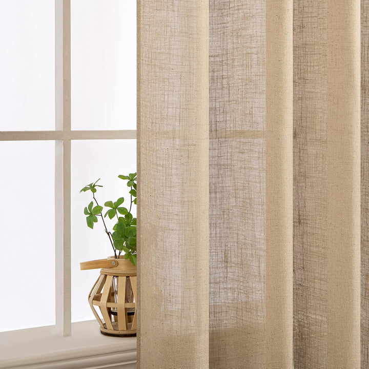 MIULEE Gardinen Vorhänge mit ösen Voile Vorhang kurz Modern Leinenoptik Halbtransparent Ösenvorhang