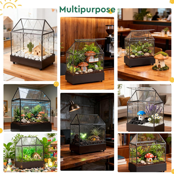 Mini Gewächshaus Fensterbank Glas mit Auffangschale 24,2 x 14,7 x 29 cm Pflanzenterrarium Klein Flas