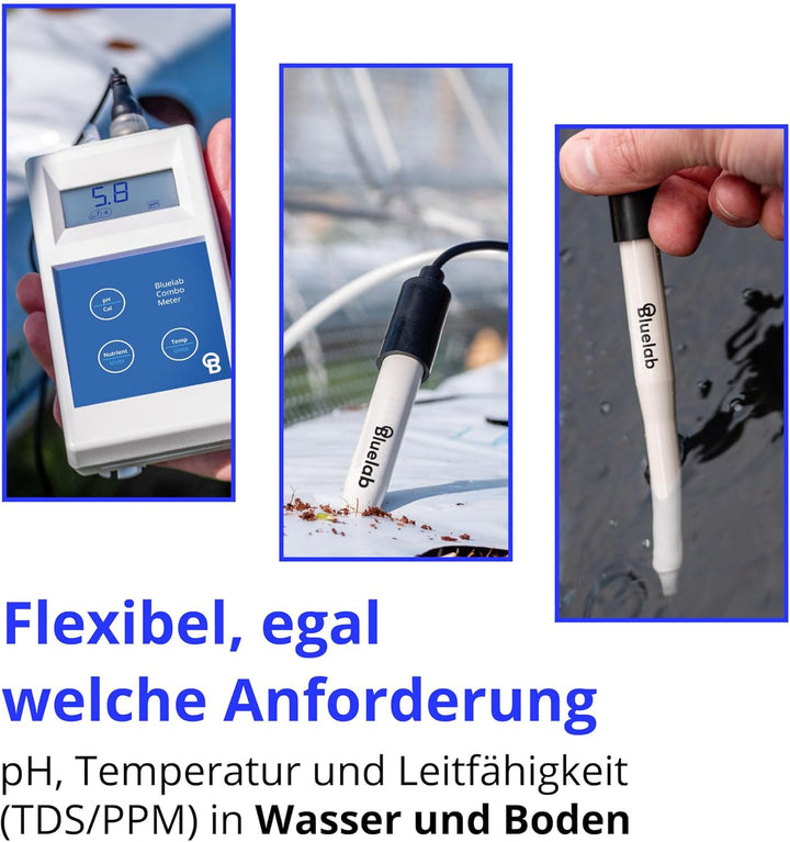Bluelab METCOMPLUS Combo Meter Plus – Misst pH, Temperatur &amp; Leitfähigkeit (TDS/PPM) in Wasser &amp; Bod