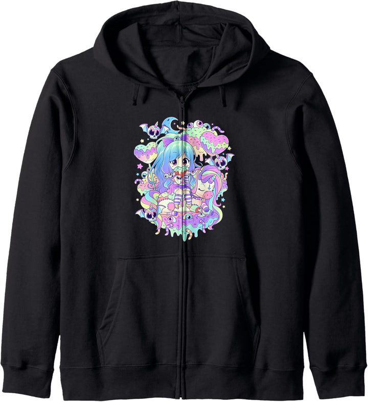 Kawaii Pastell Goth Niedlich und unheimlich Mädchen Einhorn Kapuzenjacke