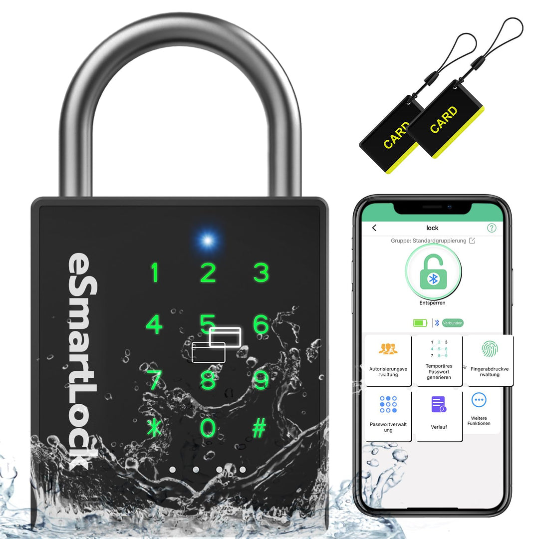 Anweller Biometrisches Schloss,Bluetooth schlösser mit code und RFID,Wetterfester Vorhängeschloss mi