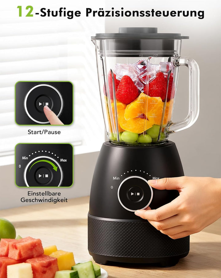 Mixer, Smoothie Maker, Standmixer, 1500 Watt Hochgeschwindigkeits Mixer Smoothie Maker mit 1,5L Glas
