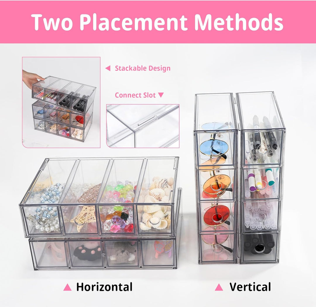 SUPAWAY Schreibtisch Organizer mit 4 Schubladen Transparenter Schubladenkasten Schubladenorganizer S