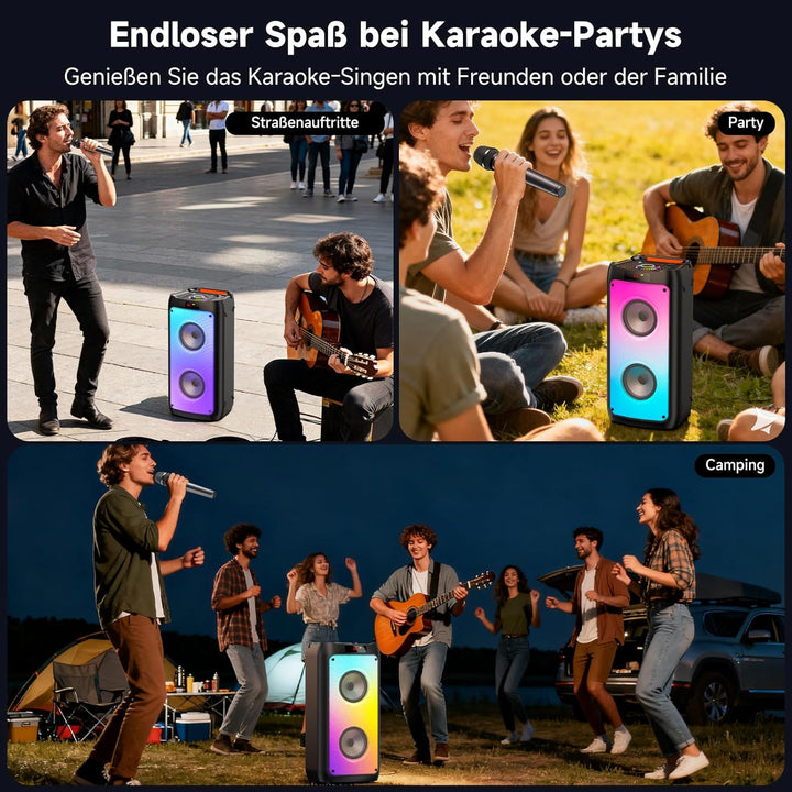 JYX Karaoke Maschine, Karaoke Anlage Mit 2 Mikrofonen, Tragbarer Bluetooth Lautsprecher Mit RGB Lich