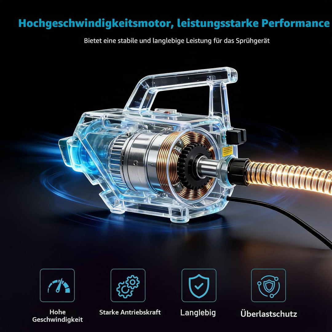 Elektrische Split Farbsprühsystem AC,1200ml Behälter, 4X Kupferdüsen (1,0/1,5/1,8/2,5 mm),3m EU-Stec