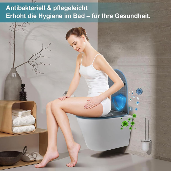 MEEJEE WC Sitz D Form, Toilettendeckel mit Absenkautomatik, Klodeckel Grau, Soft Close Toilettenbril