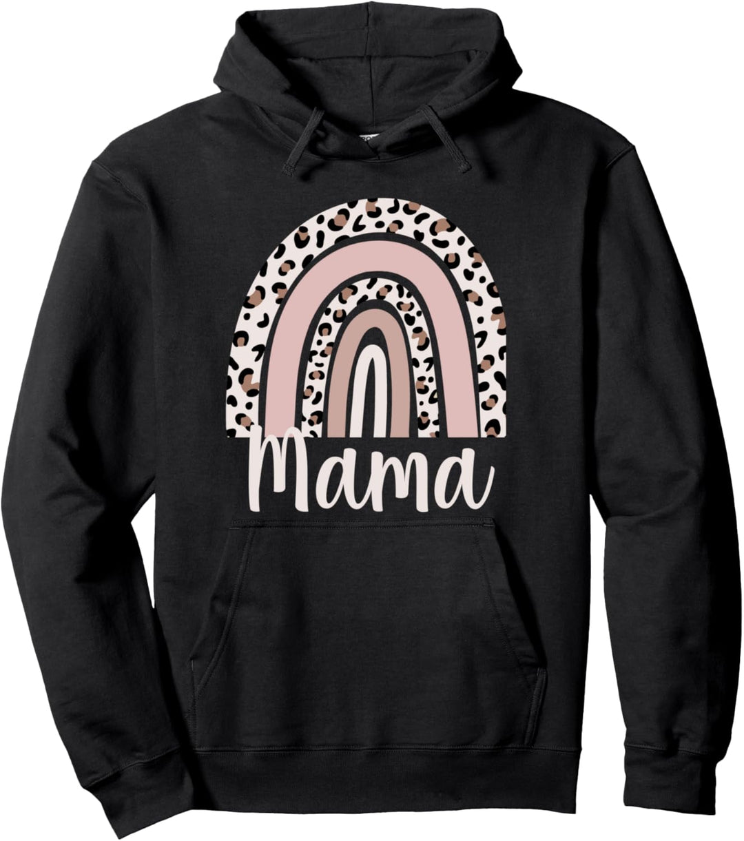 Coole süsse Mama Familie Zeit Neue Mutter Leopard Regenbogen Pullover Hoodie