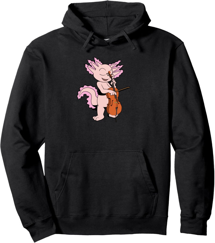 Comic Axolotl spielt Cello Pullover Hoodie