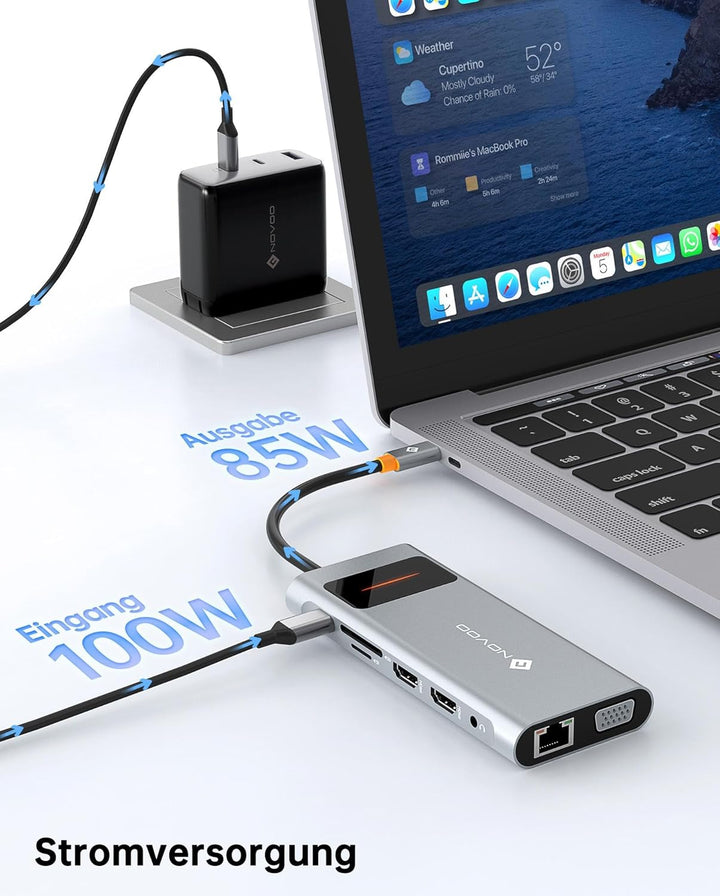 NOVOO USB C Docking Station Triple Display 12 in 1 USB C Hub Multiport Adapter mit 2 HDMI VGA Ethern