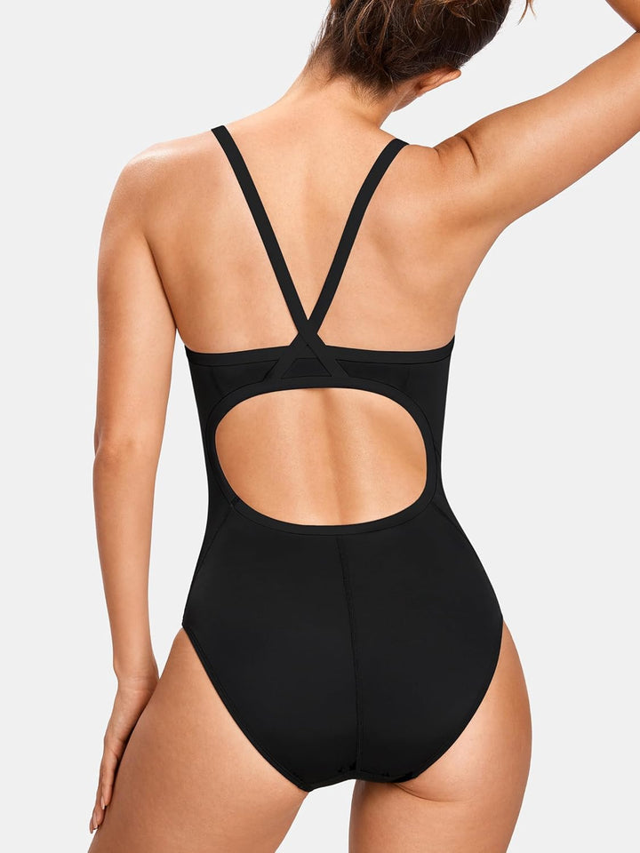 SYROKAN Damen Sport Badeanzug One Piece Trainings Profi Einteiler Bademode mit Cups 38 Schwarz, 38 S