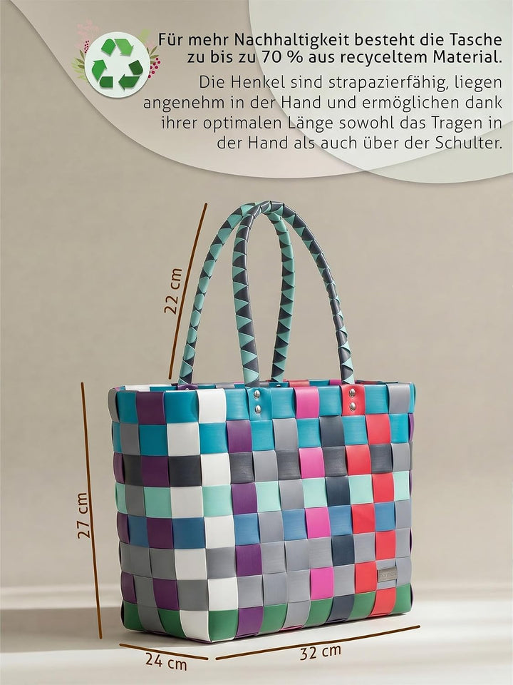 normani Einkaufstasche geflochten mit Henkeln - Tragetasche extra robust Farbe Classic/River Classic